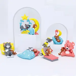 Wholesale Sleeping Cat Tom and Mouse Jerry Cute Cartoon & Anime Figures Tom Cat Mini Ornament Good Gift for Kids