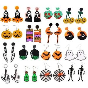 Horror calabaza cuchillo fantasma cráneo esqueleto araña acrílico pendientes Funky Spooky peculiar Halloween pendientes para mujeres niñas joyería - Product Image 1