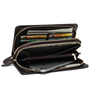 Ví cầm tay nam da thật 9069, kiểu dáng dài, hai khóa kéo, đựng sổ séc, thẻ, ví nam, bán buôn không cần kho hàng - Product Image 2