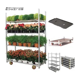 4 Wiel Outdoor Beweegbare Rolling Vervoer Metalen Kas Tuin Trolley Winkelwagen Voor Plantenkwekerij