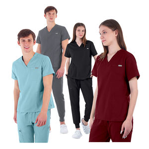Mujeres/hombres Unisex colorido enfermera Scrubs Set 2 vías elástico cuello en V estilo multi-bolsillos Top Jogger pantalones trabajo quirúrgico cómodo - Product Image 1