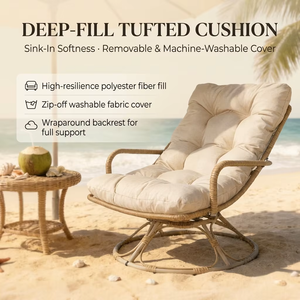 <span class=keywords><strong>Fauteuil</strong></span> pivotant d'extérieur en rotin PE, cadre en osier, coussin capitonné, rotation à 360 degrés, chaise de patio, de plage ou de piscine - Product Image 2