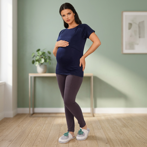 Nouvelle collection 2025 col rond uni teint haut extensible de maternité pour femmes enceintes t-shirt décontracté pour un usage quotidien haut - Product Image 3