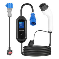 Chargeur de voiture électrique portable GBT 7KW 32A avec prise britannique, câble adaptateur, écran LCD, courant réglable en cinq étapes EVSE