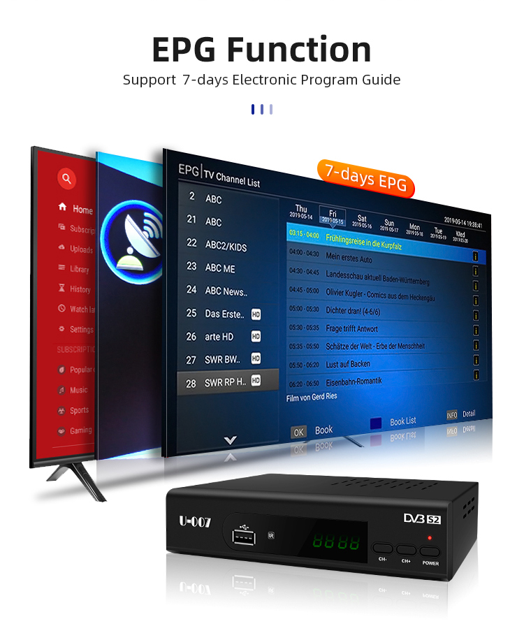 Décodeur support cccam powervu international récepteur satellite dvb s2