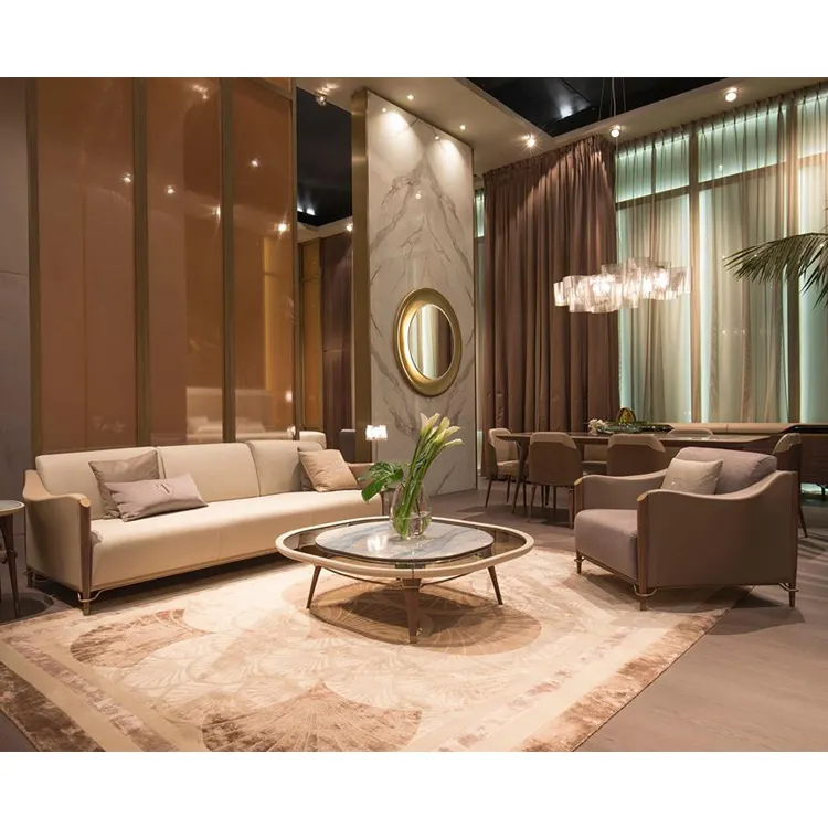 Kf Casa Woonkamer Luxe Model 3-zits Stof Lederen Soffa Modern Gestoffeerd Lederen Bank Set Woonkamer Meubels
