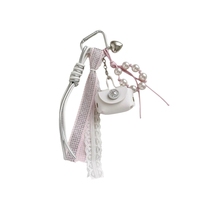 Mini sac en PU, porte-clés, petite pochette en cuir, breloque avec strass, perle, ruban en dentelle, élégante décoration de sac à main, vente en gros