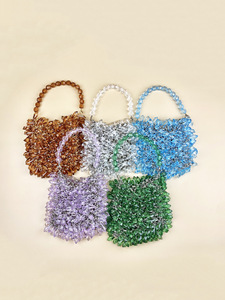 Sac à main en forme de goutte d'eau, petit sac fourre-tout perlé fait main, sac seau en acrylique tricoté avec perles de cristal ajourées pour banquet - Product Image 2