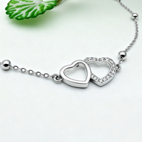 KAAN JEWELRY Loving 925 Silber Doppel herz Armband mit weißem Zirkon und dynamischen runden Perlen Geeignet für Freundin Geschenke