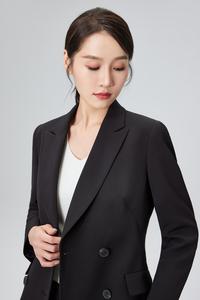 Tailleur <span class=keywords><strong>Blazer</strong></span> de Bureau Tendance pour Femme à Simple Boutonnage avec Pantalon, Haut Court Tissé Long à Motif Uni et Décoration de Boutons Brodée - Product Image 3