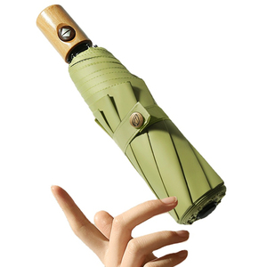 Sunday Classic 3-Paraguas plegables Mango de madera de alta calidad con marco de metal Material Pongee para días lluviosos y soleados para adultos - Product Image 1