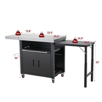 Chariot de cuisine extérieur de table de gril en métal avec le dessus pliable d'acier inoxydable de 2 tables latérales pour les armoires de cuisine extérieures