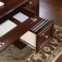 Bureau de direction classique de luxe en bois avec double meuble de rangement et classeur intégré, finition cerisier brun, pour bureau à domicile