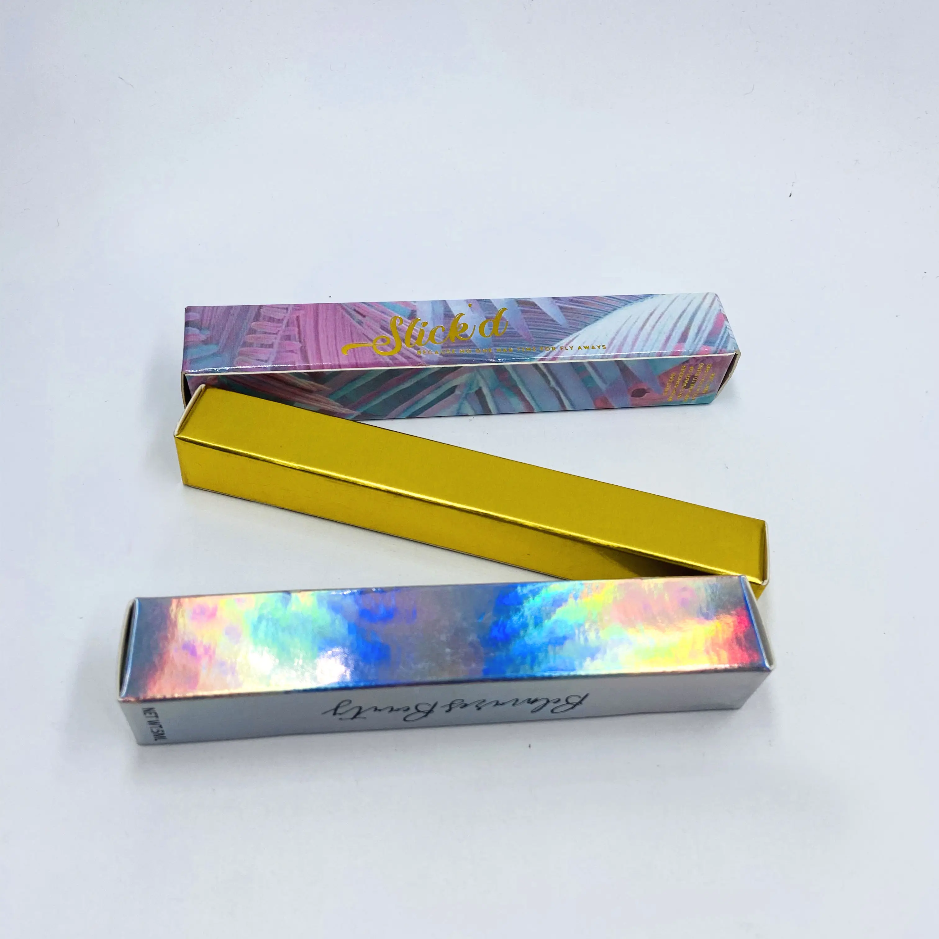 Kemasan Foil Panas Holografik Cetak Kustom Mewah, Kemasan Kotak Lip Gloss Cap Panas