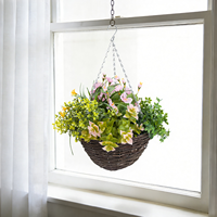 Panier suspendu artisanal en fleurs et plantes artificielles tressées, anti-UV, éco-responsable, pour la Fête des Mères - Vente en gros Ruopei