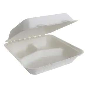 일회용 Bagasse 폴더 형 상자 8 "3 구획 사탕 수수 Bagasse 상자 생분해 성 식품 용기