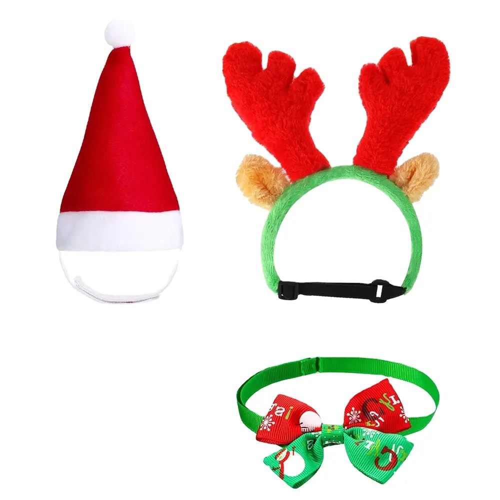 1721 Cute Cat Dog Christmas Santa Hat Scarf Bow Tie Collar Antlers Ears Head Wear Cat Hat Reindeer Antlers