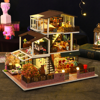 Villa à 3 étages en bois à construire soi-même, mini-diorama 3D avec éclairage LED, maison de poupée, cadeau artisanal STEM pour adultes et enfants