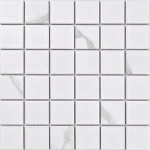 Carrara White 48x48 Inkjet Glazed Porcelain Mosaic Tiles 306*306mm Marble for Interior Use Mesh Mounted