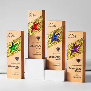 Trophée en bois massif 2026, médaille en cristal personnalisée, or, prisme rectangulaire cinq étoiles, cadeau chinois, cadeau de maternité, <span class=keywords><strong>nounou</strong></span>, champion des ventes - Product Image 1