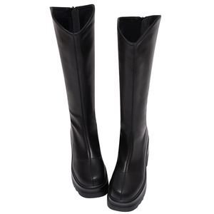 Bottines en cuir noires à talon de 9 cm, design plateforme classique - Product Image 1