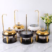 Chauffe-Plat Rond Suspendu Blanc 8L 10L en Acier Inoxydable avec Couvercle en Verre pour Buffet de Traiteur, Hôtels et Mariages