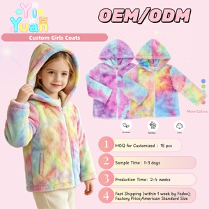 Cappotto con Cappuccio per Bambine Personalizzato OEM ODM con Stampa Tie Dye, Design Gratuito, Sfumatura Arcobaleno, Giacca in Pile Morbido a Maniche Lunghe per Bambini - Product Image 1