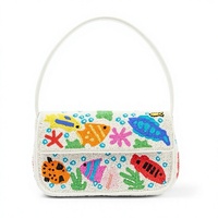 Nouveau sac à main rectangulaire vintage fait main, motif feuilles tropicales, brodé tendance, perles de verre, artisanat en coton
