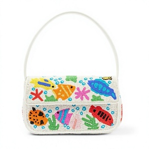 Nouveau sac à main rectangulaire vintage fait main, motif feuilles tropicales, brodé tendance, perles de verre, artisanat en coton - Product Image 2
