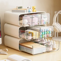Organisateur de tiroir de bureau en plastique transparent, boîte de rangement coulissante pour papeterie, cosmétiques, fournitures de bureau