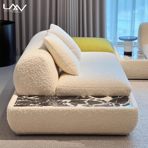 Set di Divani Moderni di Lusso per Soggiorno di Villa, Divano a L con Struttura in Legno e Tessuto Bianco per Hall di Hotel - Product Image 5