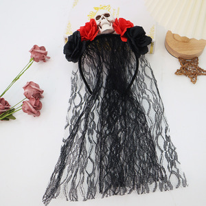 DAMAI Day of the Dead Headpieces Halloween Veil <b>Headband</b> With Horrible Skull for Women Girls Halloween Hair Hoops - Product Image 4