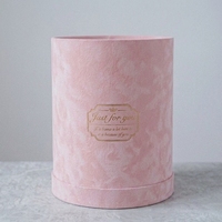 Boîte à fleurs ronde en velours sur mesure, logo en feuille d'or, conteneur cadeau cylindrique rose de qualité supérieure pour les mariages et les présentations florales d'événements