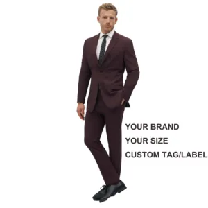 High Quality Custom Burgundy Italian Classic Business Suits for Men Single Breasted Two-Button Design Breathable Office Wear