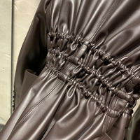 Blazer en cuir d'agneau véritable pour femme, taille à cordon, grandes poches, trois boutons, veste de costume oversize, vêtement d'extérieur