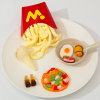 Vente en gros Restauration rapide Ensemble de bonbons en gelée 4D Fruité Aromatisé Frites Hamburgers Pizza Crème glacée Cola Guimauves Sac