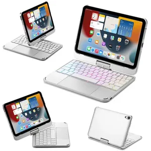 Funda para <span class=keywords><strong>iPad</strong></span> <span class=keywords><strong>Mini</strong></span> 6 <span class=keywords><strong>2021</strong></span> <span class=keywords><strong>iPad</strong></span> <span class=keywords><strong>Mini</strong></span> 2024 con teclado Bluetooth, retroiluminación RGB, soporte plegable giratorio de 360 grados - Product Image 3