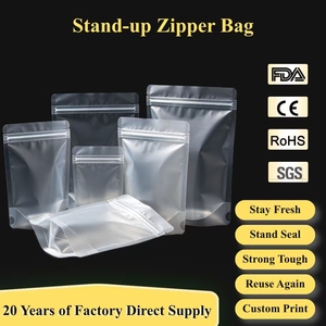 Sachet <span class=keywords><strong>d</strong></span>'emballage alimentaire Doypack transparent en plastique refermable pour <span class=keywords><strong>épices</strong></span>, viande séchée, légumes et chips - Product Image 1