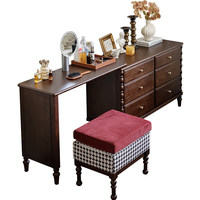 Table de maquillage vintage en bois massif de style mi-siècle, commode de chevet rétractable multifonctionnelle de style antique pour chambre à coucher