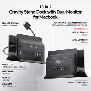 Base de Conexión PULWTOP para <span class=keywords><strong>MacBook</strong></span> con Dos Monitores, 2 HDMI 4K60Hz, USB A/C 10Gbps, PD, Ethernet para <span class=keywords><strong>MacBook</strong></span> Pro <span class=keywords><strong>Air</strong></span> M3 M4 - Negro - Product Image 2