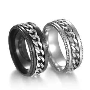 Fashion Men's Ring Punk Rock Accessories Stainless Steel Black Chain Spinner Rings For Party Boy