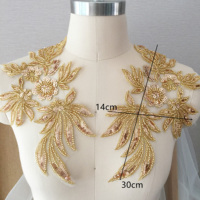 Nouvelle Applique Décorative en Dentelle Brodée de Perles Dorées et Blanches, en Maille, pour Robe de Mariée ou Voile