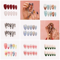 Ongles à presser faits main personnalisables en acrylique, motif fleur rose 3D, peints à la main, forme amande, collection Printemps Doux, vente en gros