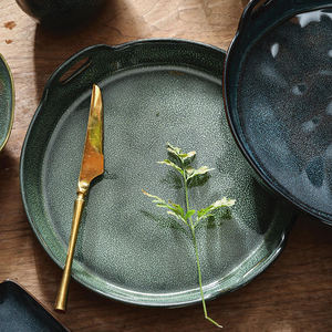 วินเทจเคลือบปฏิกิริยาสีเขียวสีฟ้าพอร์ซเลนบนโต๊ะอาหารเซรามิกชุดอาหารค่ําชุดจานชุดอาหารเย็นสําหรับร้านอาหาร - Product Image 3