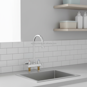 Robinet de lavabo commercial 4'' à montage inférieur, double poignée, design industriel, pour lavabo de lavage des mains, 2 trous pour l'installation - Product Image 3