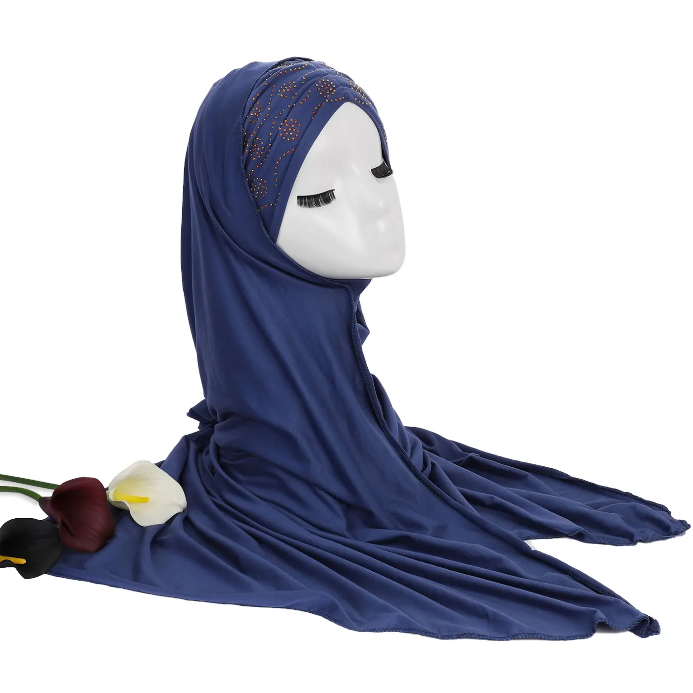 Produsen Langsung menjual katun dan poliester warna tunggal gelombang perm berlian muslin hijab wanita syal kepala