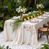 Nappe à imprimé de branches botaniques, couverture de table vintage à motifs de brindilles végétales pour banquets de mariage, hôtels, restaurants et décoration de tables d'événements