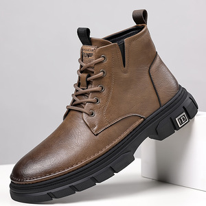 Martin Boots Men <b>Ankle</b> High Genuine Leather Round Toe Warm Plush Lining Rubber Outsole Winter Snow Boots Anti Slip Soft Sole - Product Image 1