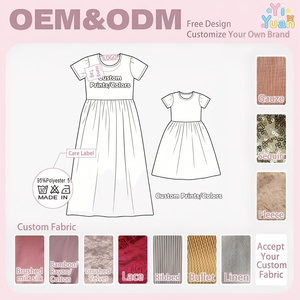 Robes assorties mère et fille à manches courtes et volants, imprimées sur mesure, longueur genou, pour l'été, écologiques et respirantes - Product Image 2
