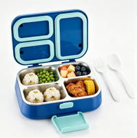 Boîte à bento pour enfants à 3 compartiments en acier inoxydable 304, étanche, avec couverts, pour l'école, le bureau, le camping et les pique-niques, préparation de repas, salade